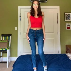 High waisted button fly skinny jeans